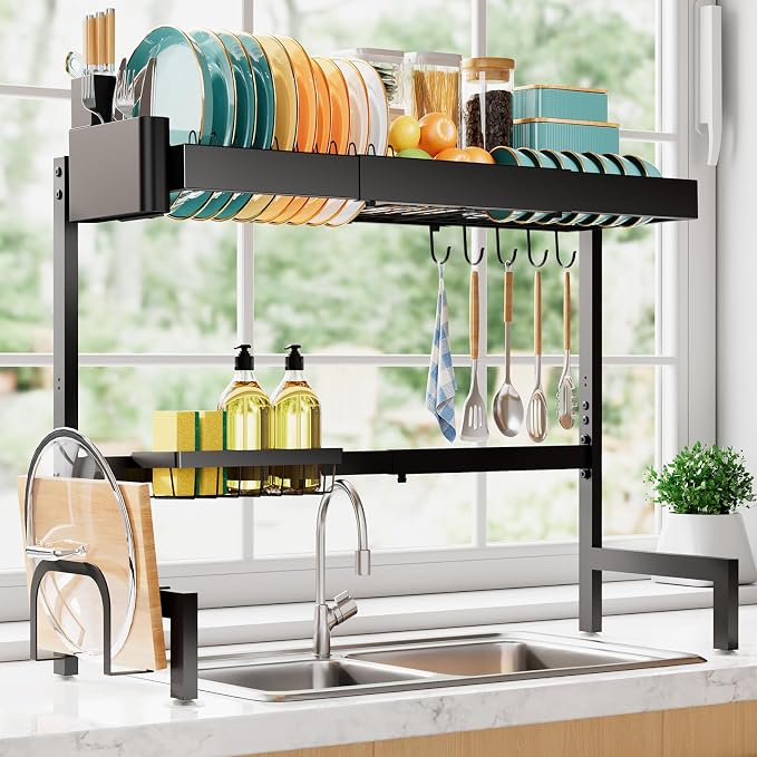 Sakugi Over The Sink Dish Drying Rack, Expandable 2-Tier Stainless Steel by Sakugi