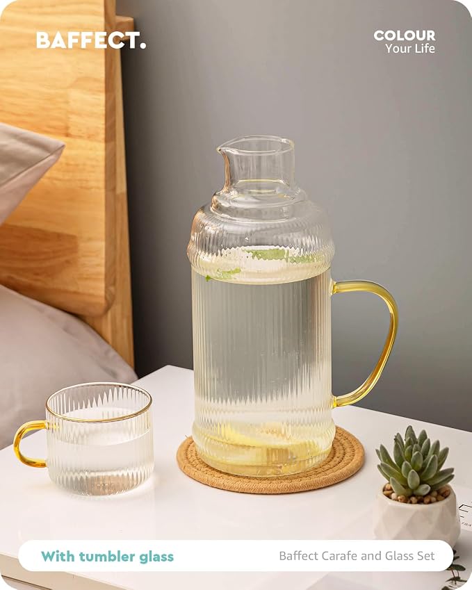 Baffect Bedside Water Carafe And Glass Set, High Borosilicate Glass Pitcher - Image 3