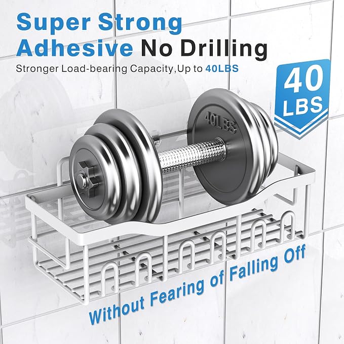 EUDELE 5-Pack Rustproof Stainless Steel Shower Caddy Set– No Drill Adhesive - Image 4