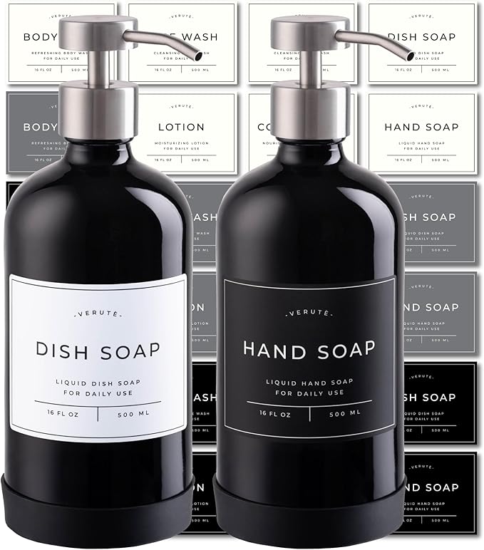 Hand and Dish Soap Dispenser for Kitchen and Bathroom, Stainless Steel Pumps by Verute