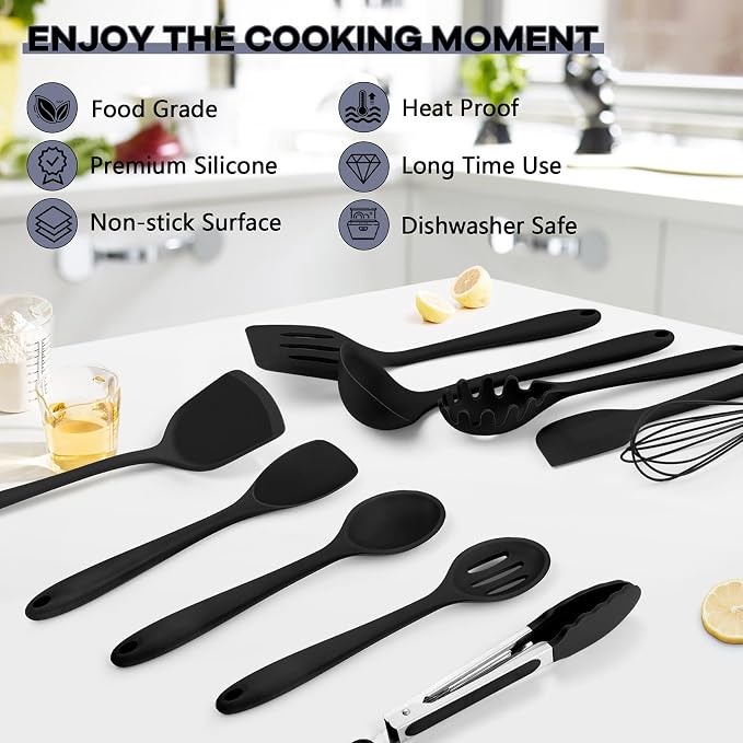 TeamFar Silicone Cooking Utensils, 446°F Heat Resistant Kitchen Gadgets Tools - Image 7