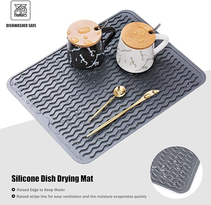 Silicone Dish Drying Mat, Non-Slip Easy Clean Sink Mat Large Heat-resistant - Image 3