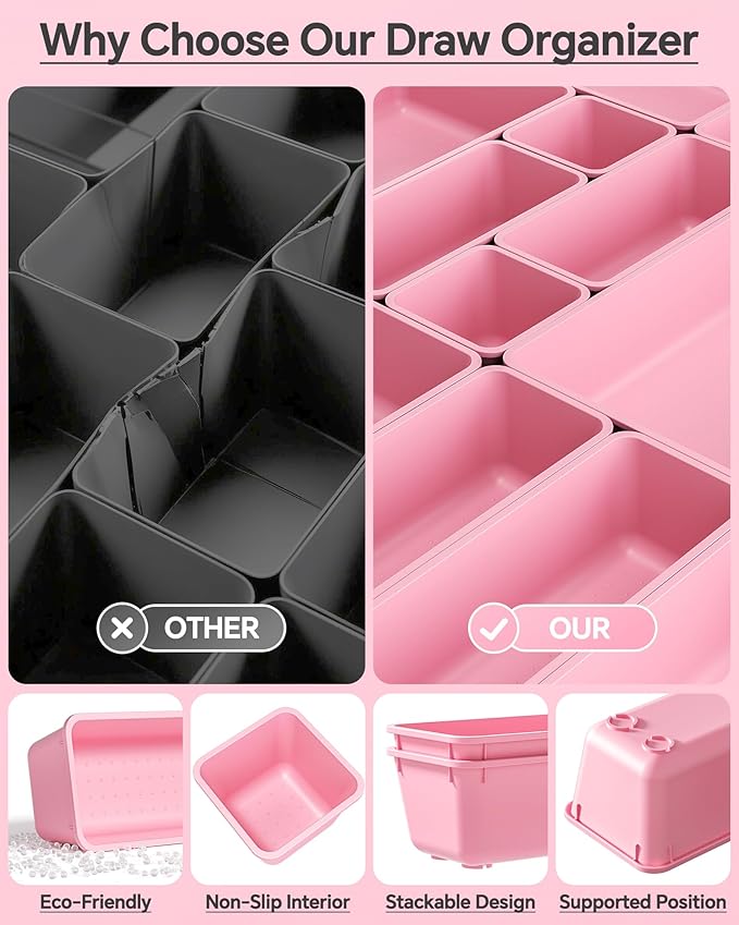KEMETHY 25 PCS Plastic Drawer Organizers Set, 4 Sizes Vanity Organizer - Image 5