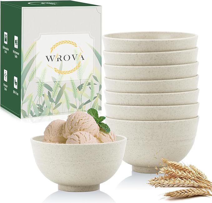 Wrova wheat straw dessert bowls 10oz set of 8 by WROVA