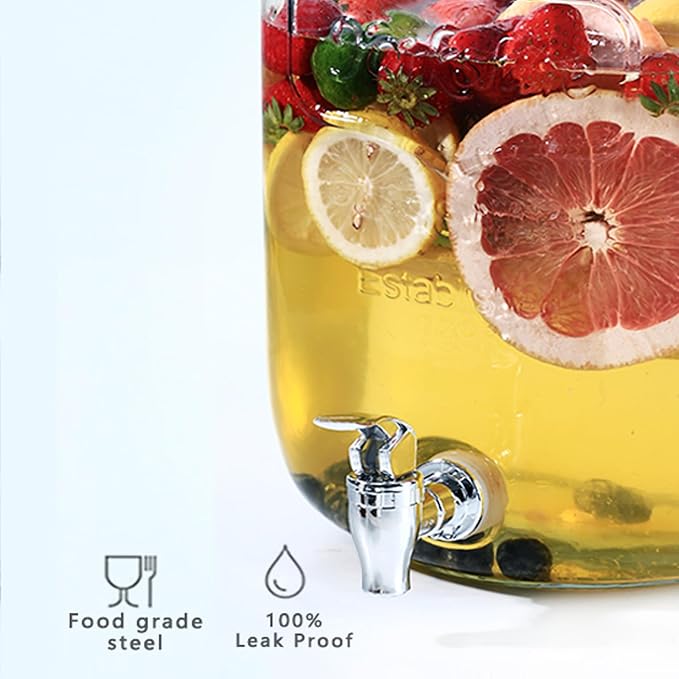 2 Gallon Drink Dispenser with 2 Press Type Spigot, Sun Tea Glass Mason Jar - Image 4
