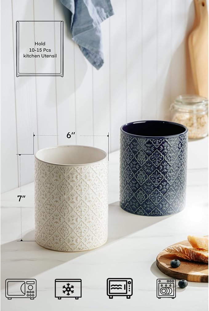 Kitchen Utensil Holder, 6x7 inch Large Ceramic Utensil Holder - Image 4