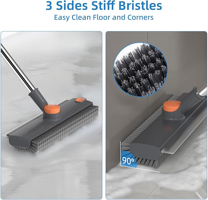 Scrub Brush with Long Handle, Floor Scrub Brush Squeegee Broom - Image 2