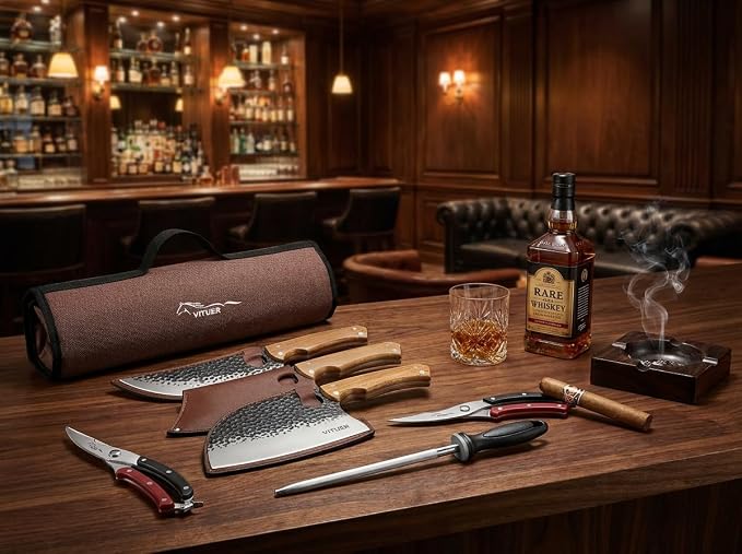 9 PCS Butcher Viking Camping Knife Set, 6.5" Viking Knife, 3 Knife Sheath - Image 5