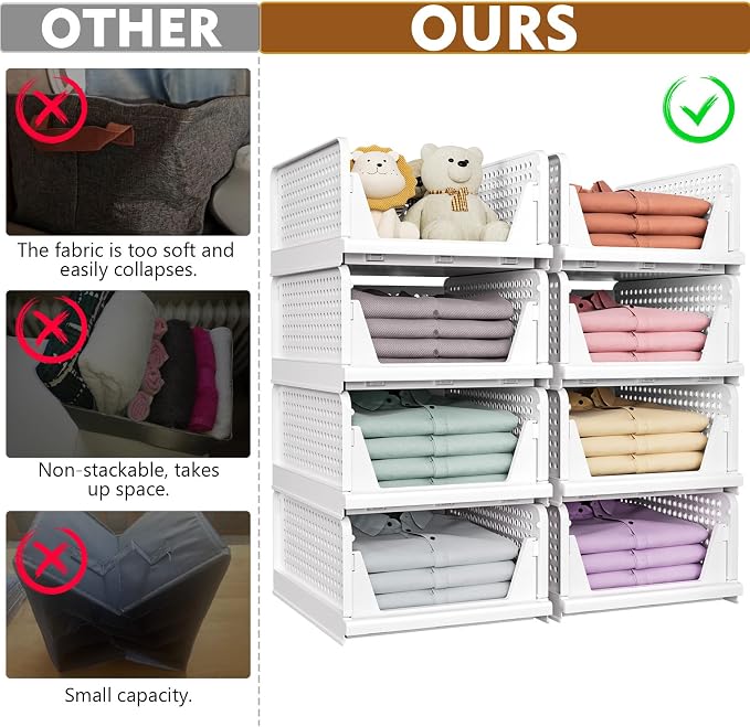 SNSLXH 8 Pack Stackable Closet Storage Bins, Space-Saving Wardrobe Organizer - Image 2