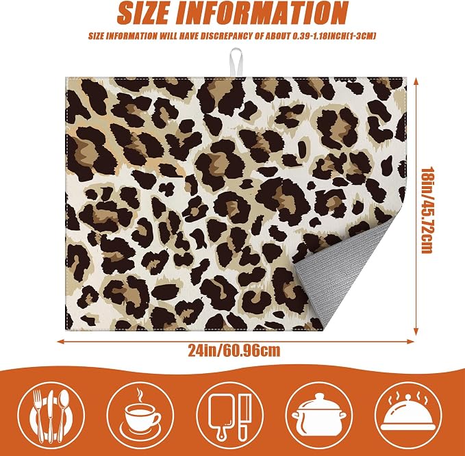 Brown Leopard Dish Drying Mat for Kitchen Counter Microfiber Absorbent Dish - Image 2