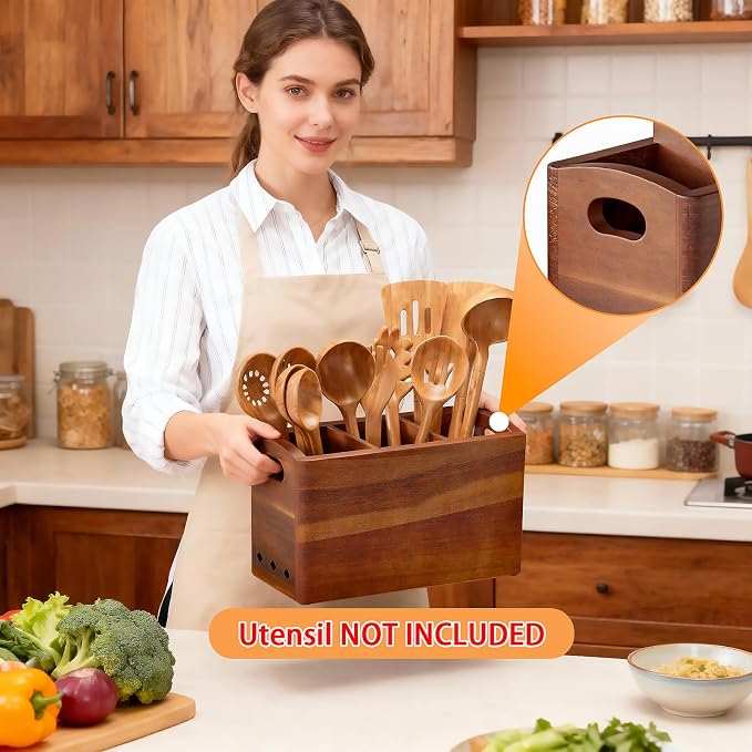 Natural Acacia Wood Utensil Holder - Image 6