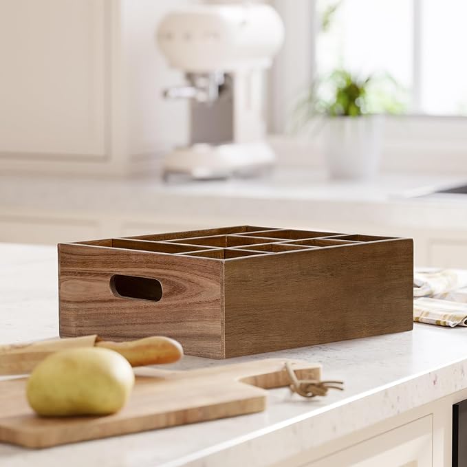 VaeFae Acacia Wood Caddy Organizer, Napkin and Paper Plate Holder, Wooden - Image 5