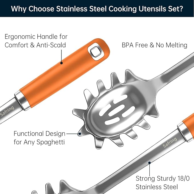 Safring Stainless Steel Soup Ladle and Spaghetti Spoon Set, Heat Resistant - Image 3