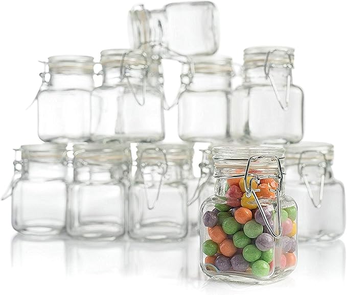 Small Square Glass Jars with Airtight Round Lids, Empty Spice Containers with by StockYourHome