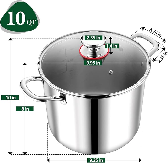 P&P CHEF 10 Quart Tri-Ply Stainless Steel Stockpot, Stock Pot - Image 2