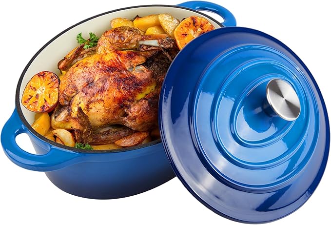5.5 Quart Oval Enameled Cast Iron Dutch Oven Pot by Alathote