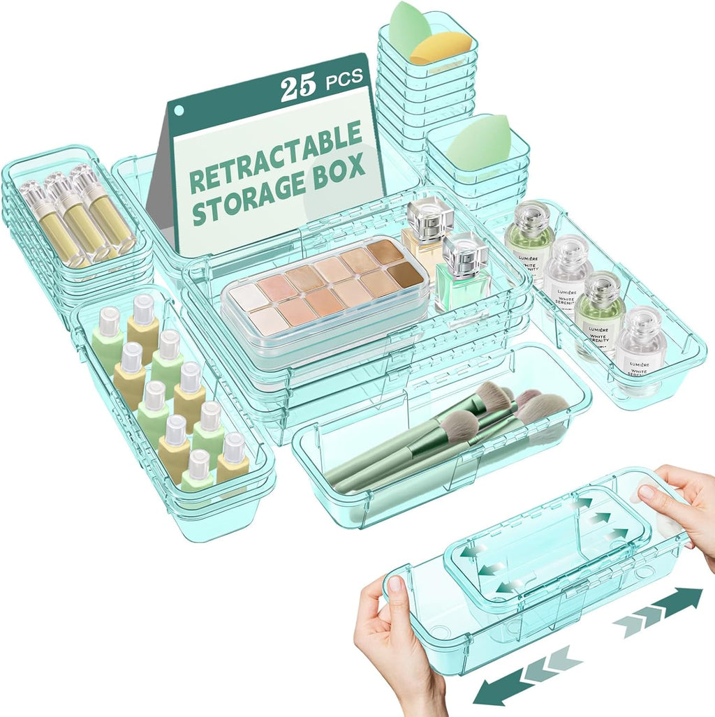 25 Pcs Clear Drawer Organizer, Adjustable Drawer Storage Box, 3-Size
