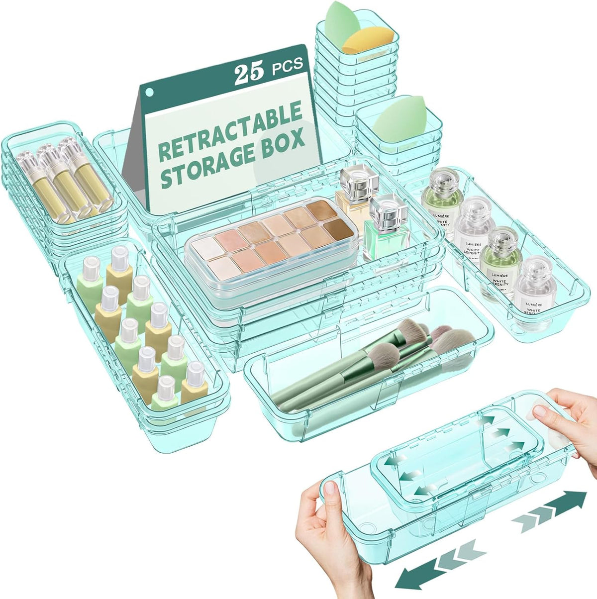 25 Pcs Clear Drawer Organizer, Adjustable Drawer Storage Box, 3-Size