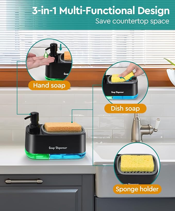 Kitchen Dish Soap Dispenser Set，Dish and Hand Soap Dispenser - Image 2