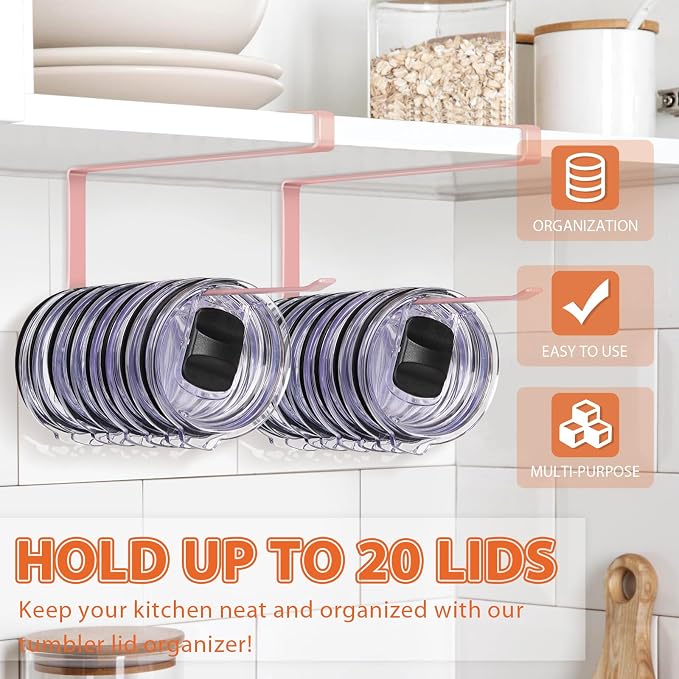 2 Pack Tumbler Lid Organizer, Horizontal Tumbler Lid Storage Hook to Hold Up 20 - Image 2