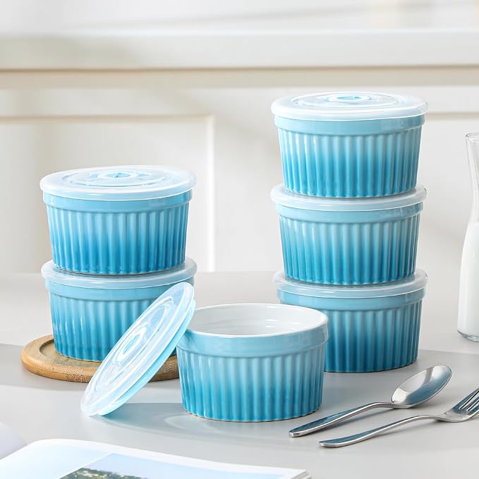 vancasso 8 oz Ramekins with Lid, Porcelain Creme Brulee Souffle Dishes - Image 6