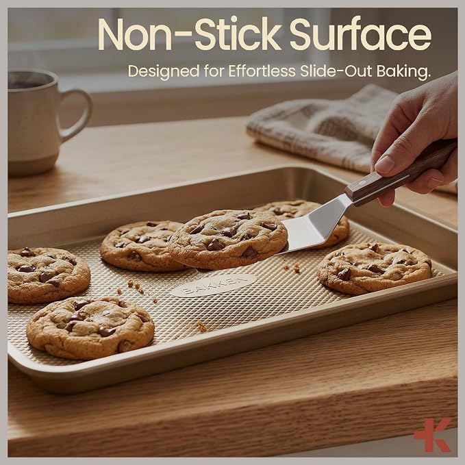 Diamond Bottom Cookie Sheet Set of 3, Nonstick Gold Carbon Steel Baking Pans - Image 5