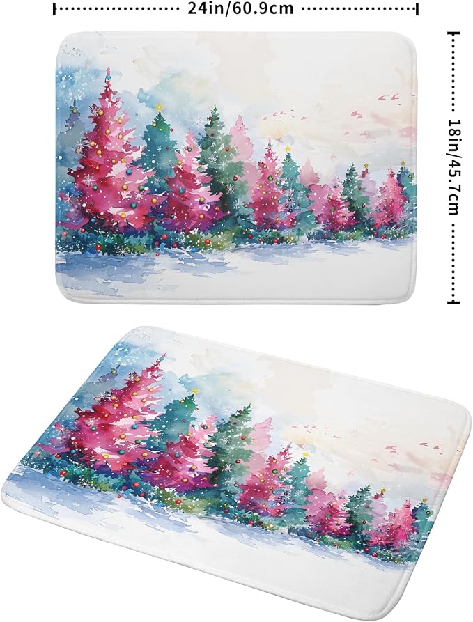 Decorative Christmas Dish Drying Mats Pink Green Xmas Tree Painting Rack - Image 2