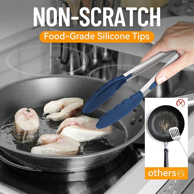 Hotec Silicone Kitchen Tongs for Cooking 9-Inch Serving Tongs - Image 4