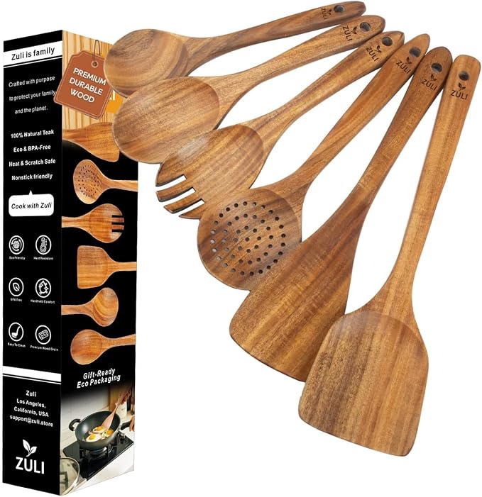 6-Piece Teak Wooden Cooking Utensil Set – Wooden Spoons & Spatulas by Zuli