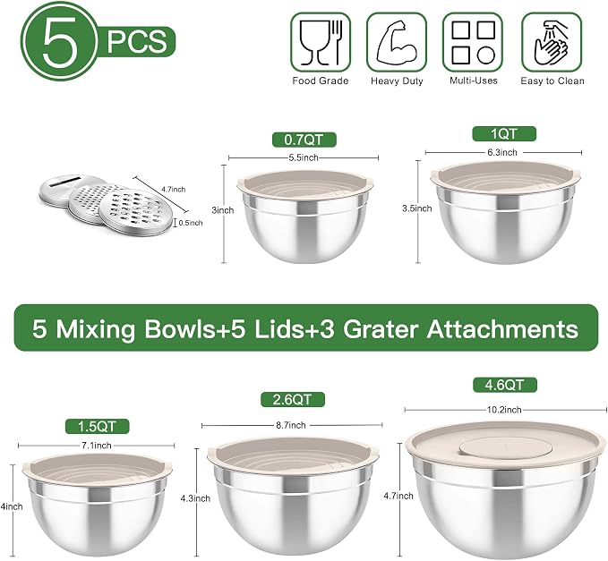 TeamFar Mixing Bowls with Airtight Lids, - Image 2