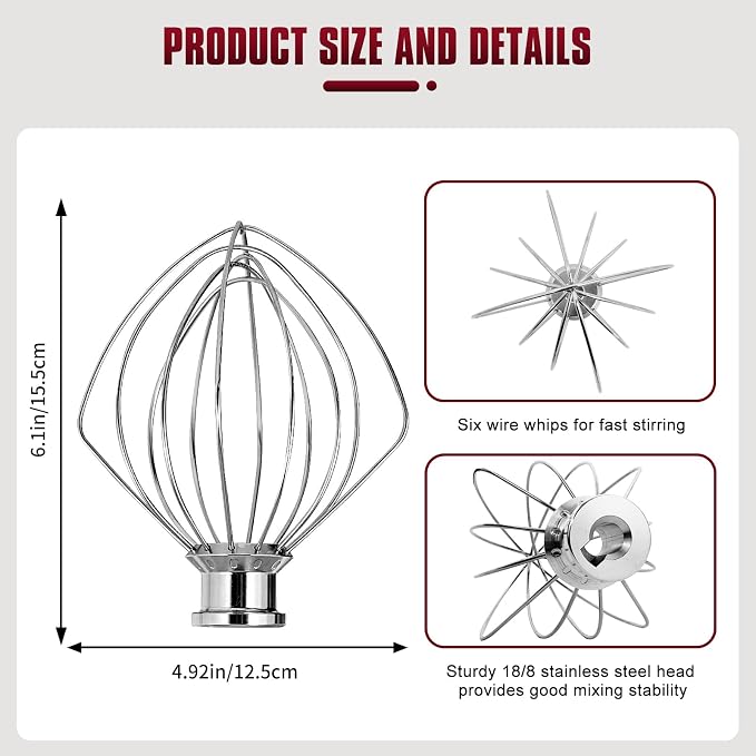 Whole Stainless Steel K45WW Whisk Attachment - Image 3