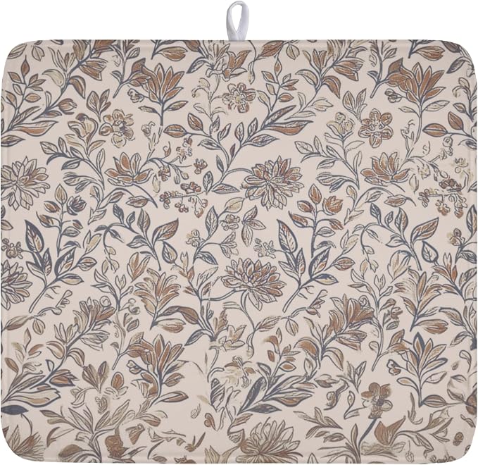 Vintage Floral Dish Drying Mat for Kitchen Counter Brown Antique Flower by Unknown