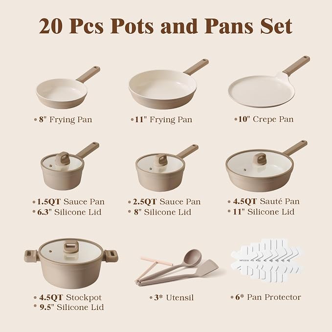 SENSARTE 20Pcs Pots and Pans Set Nonstick, Ceramic Cookware Set Non Stick - Image 2