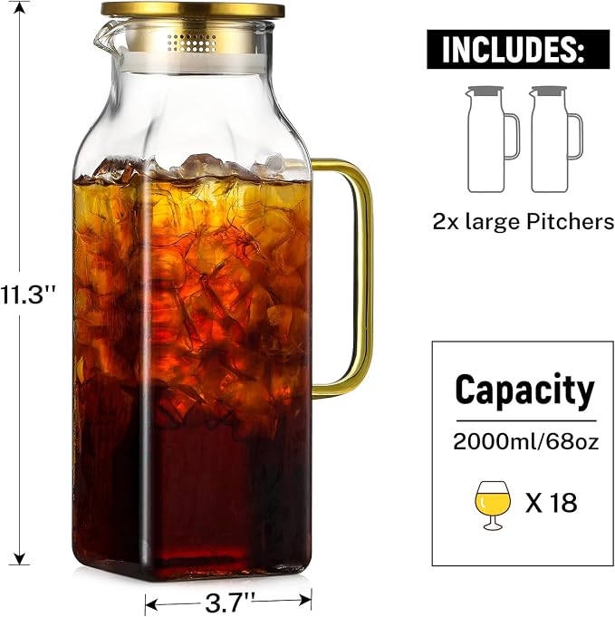 2 Pack 2 Liters/68 oz Square Glass Pitcher - Image 2