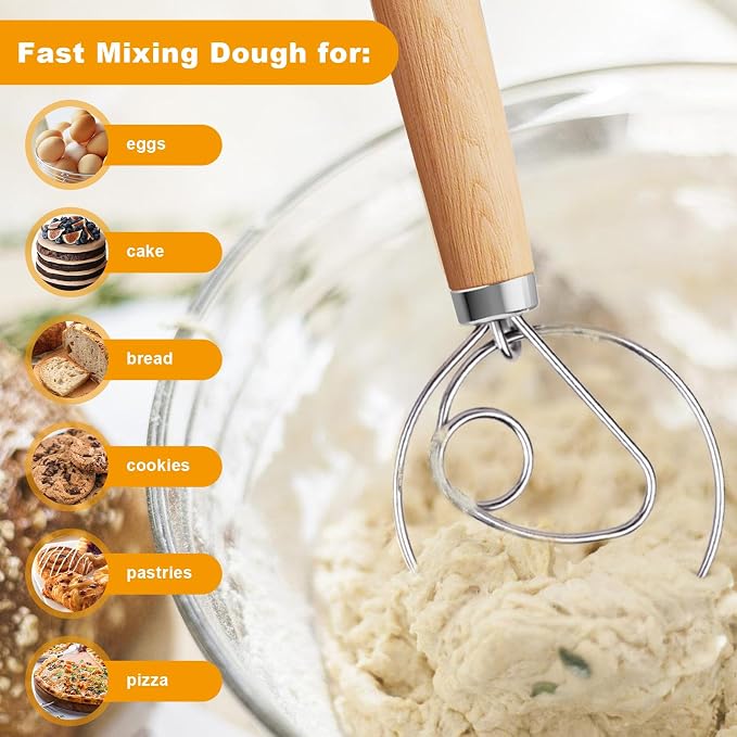 Aqdocvf 2-Pack Danish Dough Whisk, 13-Inch Dutch Whisk - Image 4
