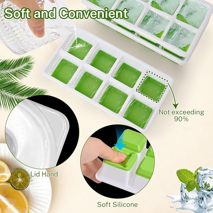 Ice Cube Tray with Lid, Alinana 3-Pack Upgraded Large Silicone Ice Cube Tray - Image 4
