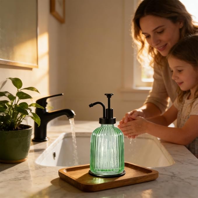 SheeChung Green Glass Soap Dispenser, 12 Oz Liquid Hand Soap Dispenser - Image 3