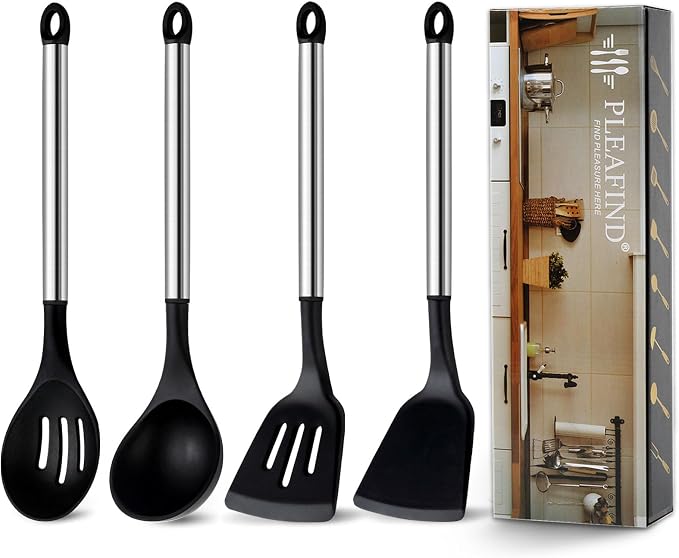 Pleafind 4-Pcs Silicone Cooking Utensils Set, Wok Utensils Set Include Wok Ladle by Pleafind