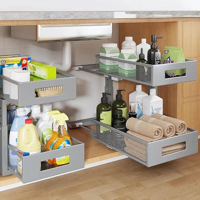 Under Sink Organizer, 2-Tier Dual Pull Out Cabinet Organizer Drawers by UnderSinkOrganizer