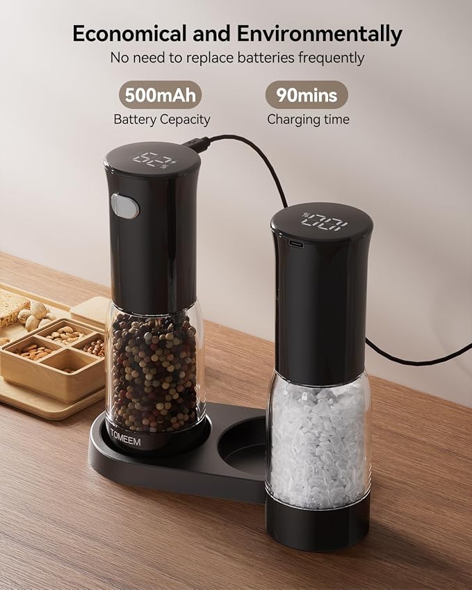 TOMEEM Electric Salt and Pepper Grinder Set – Rechargeable - Image 3