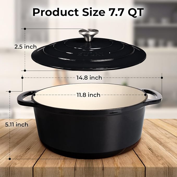 Zulay Kitchen 7.7 Quart Enameled Cast Iron Dutch Oven Pot - Image 8