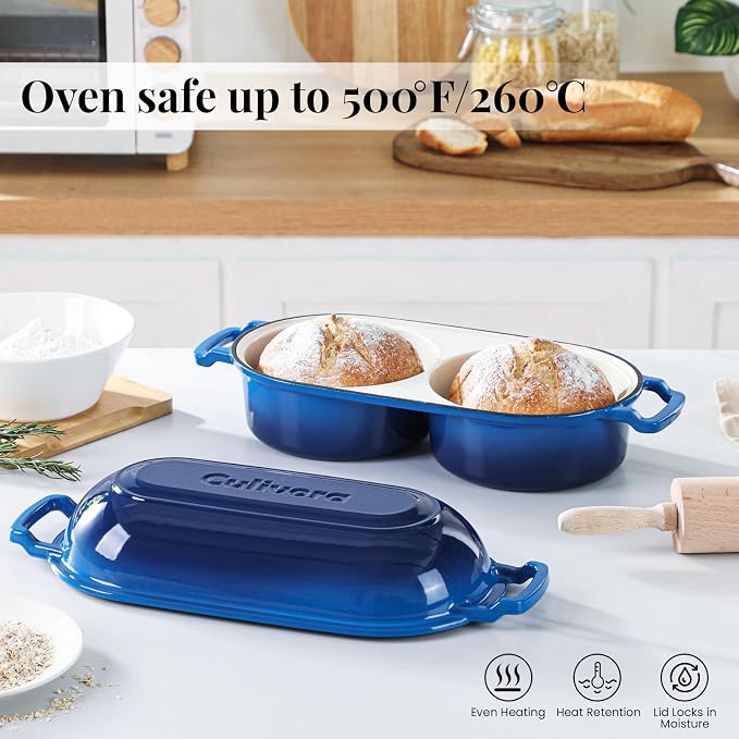 Cast Iron Bread Pan with Lid, Mini Enamel Sourdough Baking Dutch Oven Pot - Image 4