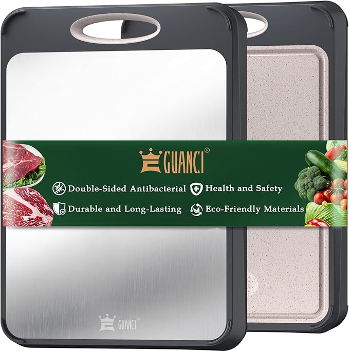 GUANCI Cutting Board for Kitchen, Stainless Steel Cutting Board Double Sided by GUANCI