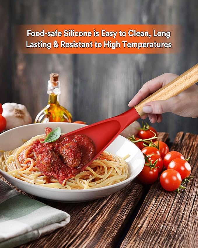 Cooking Spoon for Nonstick Cookwares, Wood Handle Spoon for Mixing, and Scrape - Image 3