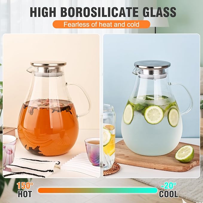 2500ml Glass Pitcher with Lid, 88 Ounces with Precise Scale Line, Hot/Cold - Image 7