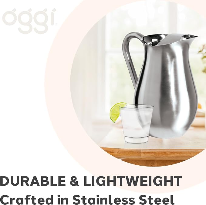 OGGI Stainless Steel Pitcher- Stainless Steel Water w/Ice Guard, Water Carafe - Image 5