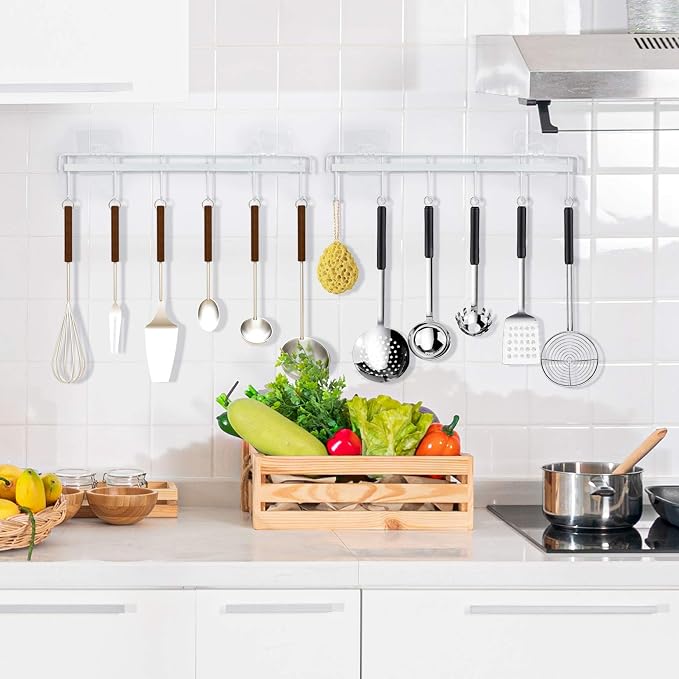 YiZhi Adhesive Wall Hooks Rack Kitchen Rail, Space Saving Utensil Holder No - Image 2