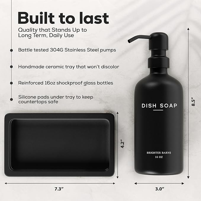 Black Glass Hand and Dish Soap Dispenser Set by Brighter Barns - Image 3