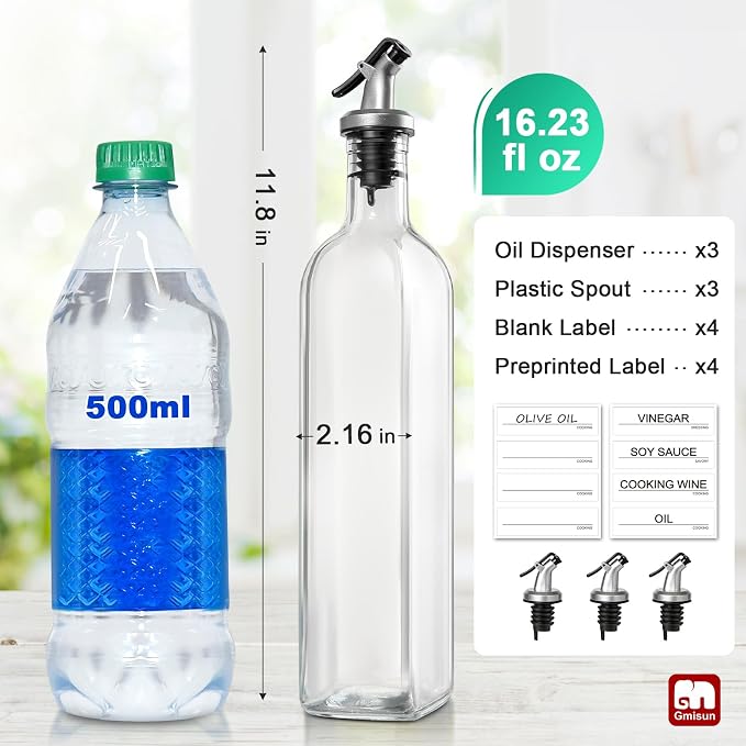 GMISUN Olive Oil Dispenser And Vinegar Bottle 3 Pack 17oz, - Image 2