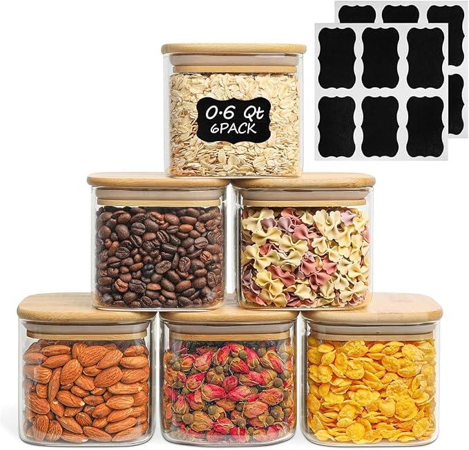 ComSaf 0.6 Qt Glass Food Storage Jars Set of 6, Pantry Organization Jar by ComSaf